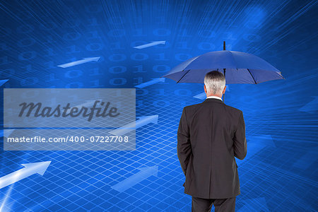 Composite image of mature businessman holding umbrella