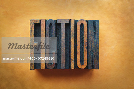 The word FICTION written in vintage letterpress type.