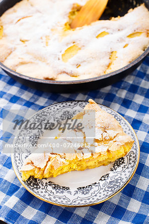 Piece of freshly baked apple pie on a plate