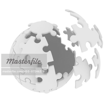 Sphere consisting of puzzles. 3d render isolated on white background