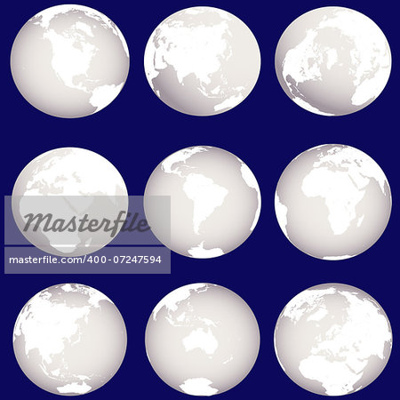 Set of silver Earth globes