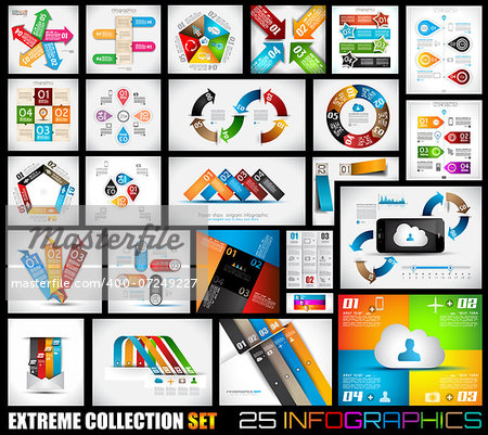 Extreme Collection of 25 quality Infographics background. A lot of different templates ready to display your data.
