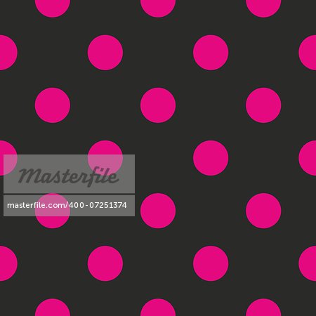 Seamless vector pattern or texture with neon pink polka dots on black background. For websites, desktop wallpaper, baby shower card background, party, web design, arts and scrapbooks.