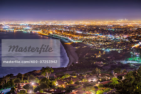 The Pacific Coast of Los Angeles, California as viewed from Rancho Palos Verdes.