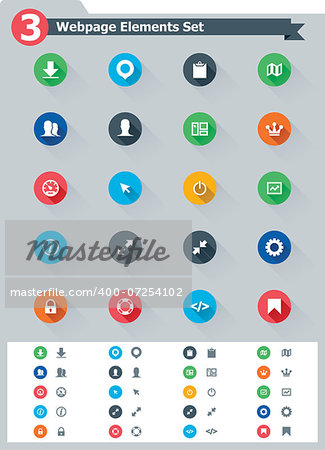 Set of the simple flat webpage elements icons