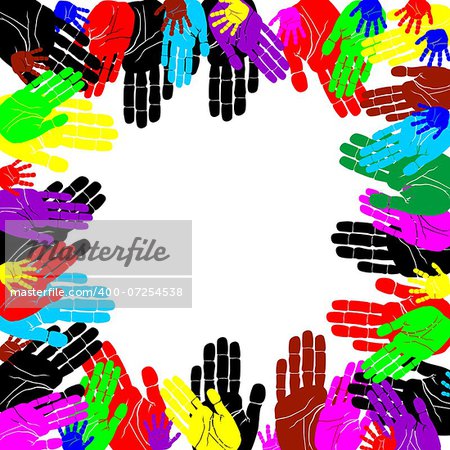 People's hands painted in the colors of the rainbow. The illustration on a white background.