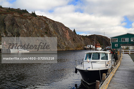 Almost Empty piers for fishing boats in Early October (beginning of the fall) in Quidi Vidi harbor Newfoundland Canada.