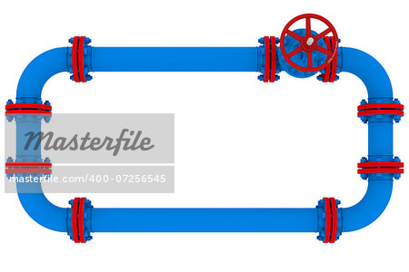 Banner of pipes and valves. Isolated render on a white background