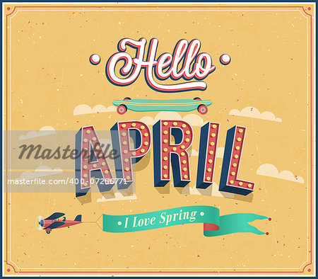 Hello april typographic design. Vector illustration.