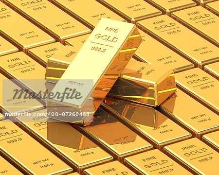 Big Set of Gold bars. Close up Image