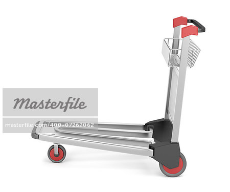Empty airport trolley on white background