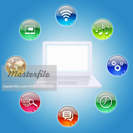 Laptop and program icons. The concept of computer software