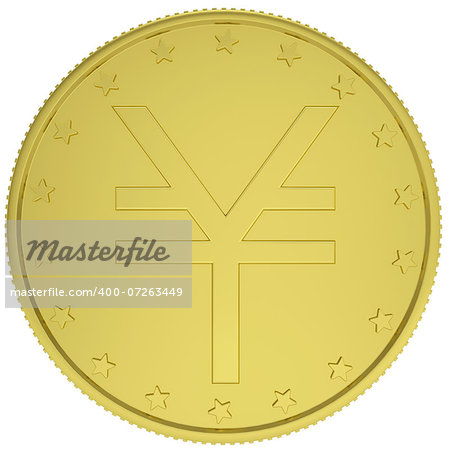 Gold yen. Isolated render on a white background