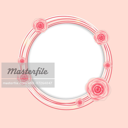 Cute Frame with Rose Flowers  Vector Illustration.