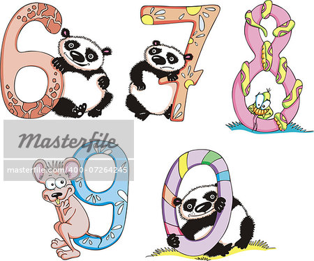 Funny childish digits 67890. Set of color vector illustrations.