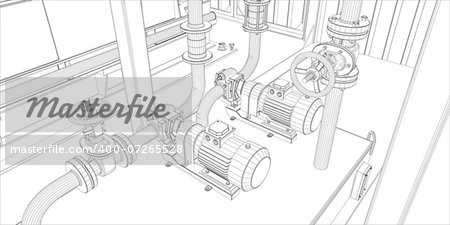 Industrial equipment. Wire-frame 3d render. Vector format