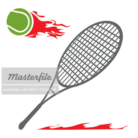 Tennis racket and ball with fire