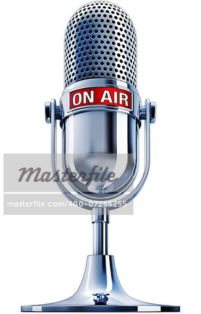 high resolution 3D rendering of a microphone with an on air icon