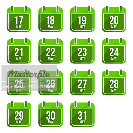 May vector flat calendar icons. Days Of Year Set 16