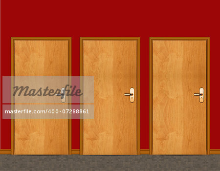 Three apartment wooden door.