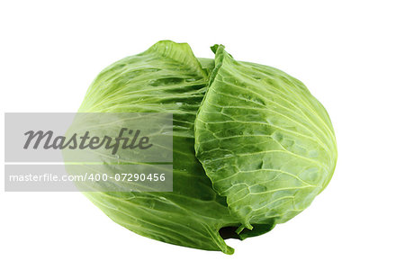 Fresh green cabbage on white background .  with a clipping path