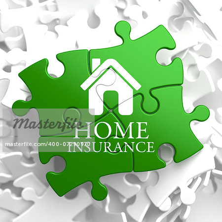 Home Insurance Inscription with Home Icon on Green Puzzle. Business Concept.