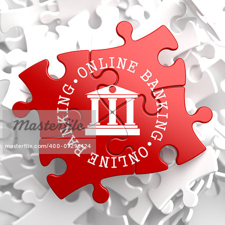 Online Banking on Red Puzzle. Business Concept.