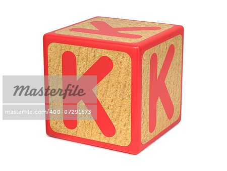 Letter K on Red Wooden Childrens Alphabet Block Isolated on White. Educational Concept. Letter K on Red Wooden Childrens Alphabet Block Isolated on White. Educational Concept.