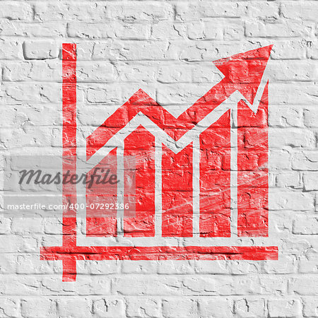 Red Growth Chart Icon on White Brick Wall. Grunge Background. Seamless.
