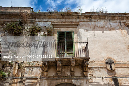 Ruin historic palace in Noto, Sicily, Italy