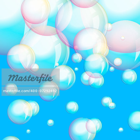 Foam - soap bubbles on the blue background