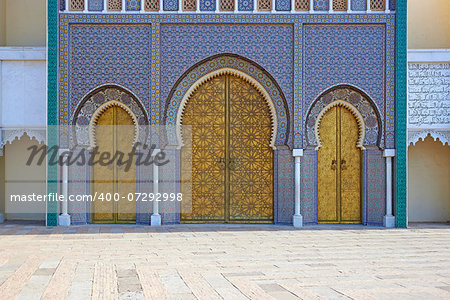 Ornate entrance gates to the Royal Palace in Fes, Morocco