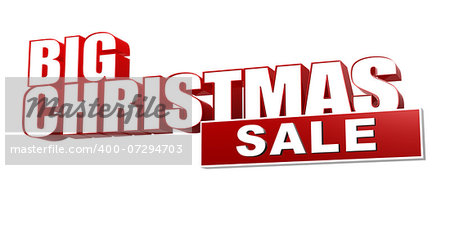 big christmas sale in 3d red letters and block over white background, business holiday concept