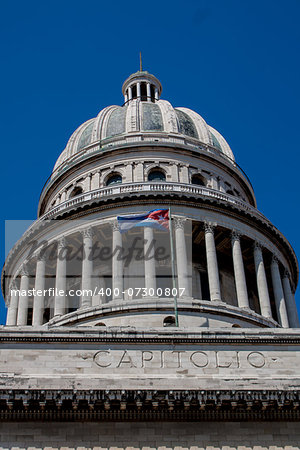 Havana Capitol Dome with Cuban flag, Cuba