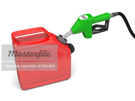 Illustration of green fuel pump nozzle and red jerry can isolated on white background