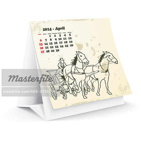 April 2014 desk horse calendar - vector illustration