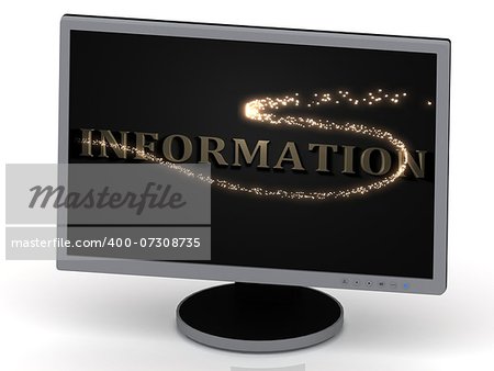 INFORMATION Inscription on monitor from metal letters with beautiful 3D glowing trail lights