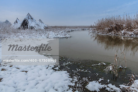 lake in winter. Location: Comana Natural Park, Romania