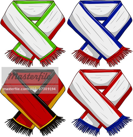 A pack of vector illustrations of famous sports teams scarfs.