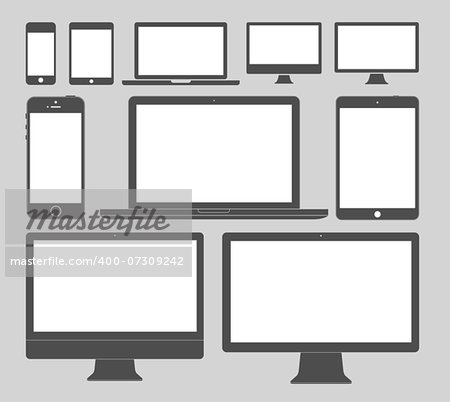 Vector illustration of different display devices icons, five simple and five detailed