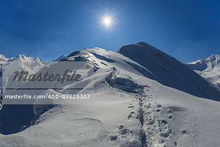 View from Negoiu peak in winter. Fagaras Mountains, Southern Carpathians, Romania