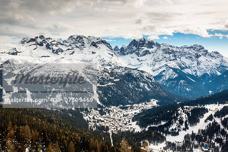 Aerial View on Ski Resort of Madonna di Campiglio, Italian Alps, Italy