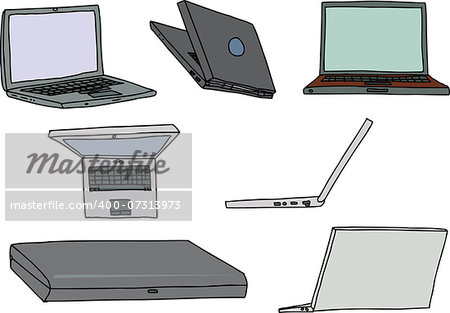 Group of laptop computers in various positions