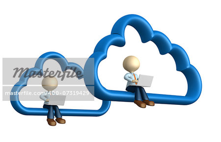 3d people - man, person with laptop sitting on cloud computing symbol