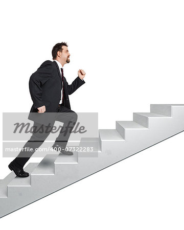 An image of a handsome business man moving upwards