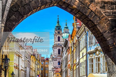 View of colorful old town in Prague taken from Charles bridge, Czech Republic