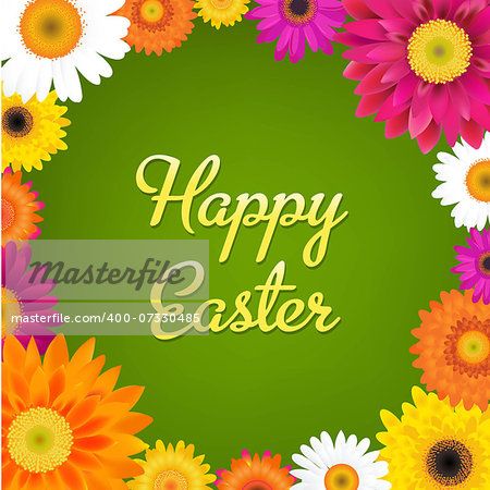 Happy Easter Card With Gerbers, With Gradient Mesh, Vector Illustration