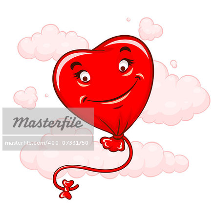Red heart flying among clouds. Eps10 vector illustration. Isolated on white background