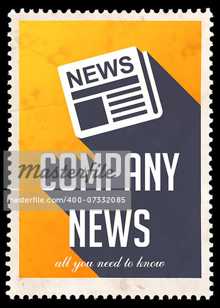 Company News on Yellow Background. Vintage Concept in Flat Design with Long Shadows.