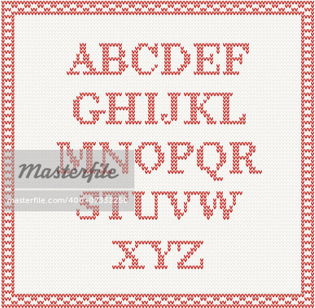 Christmas Font: knitted alphabet in red color